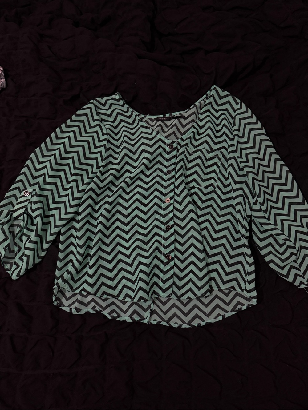 Poetry Chevron Button-Front Blouse in Mint Green and Black